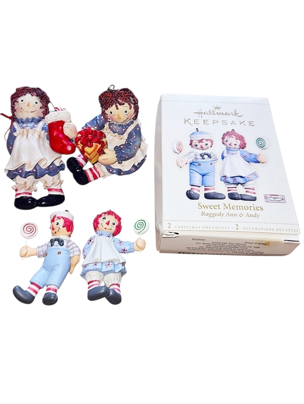 Vintage Simon & Schuster Hallmark Raggedy Ann & Andy Christmas Ornaments 4 Total